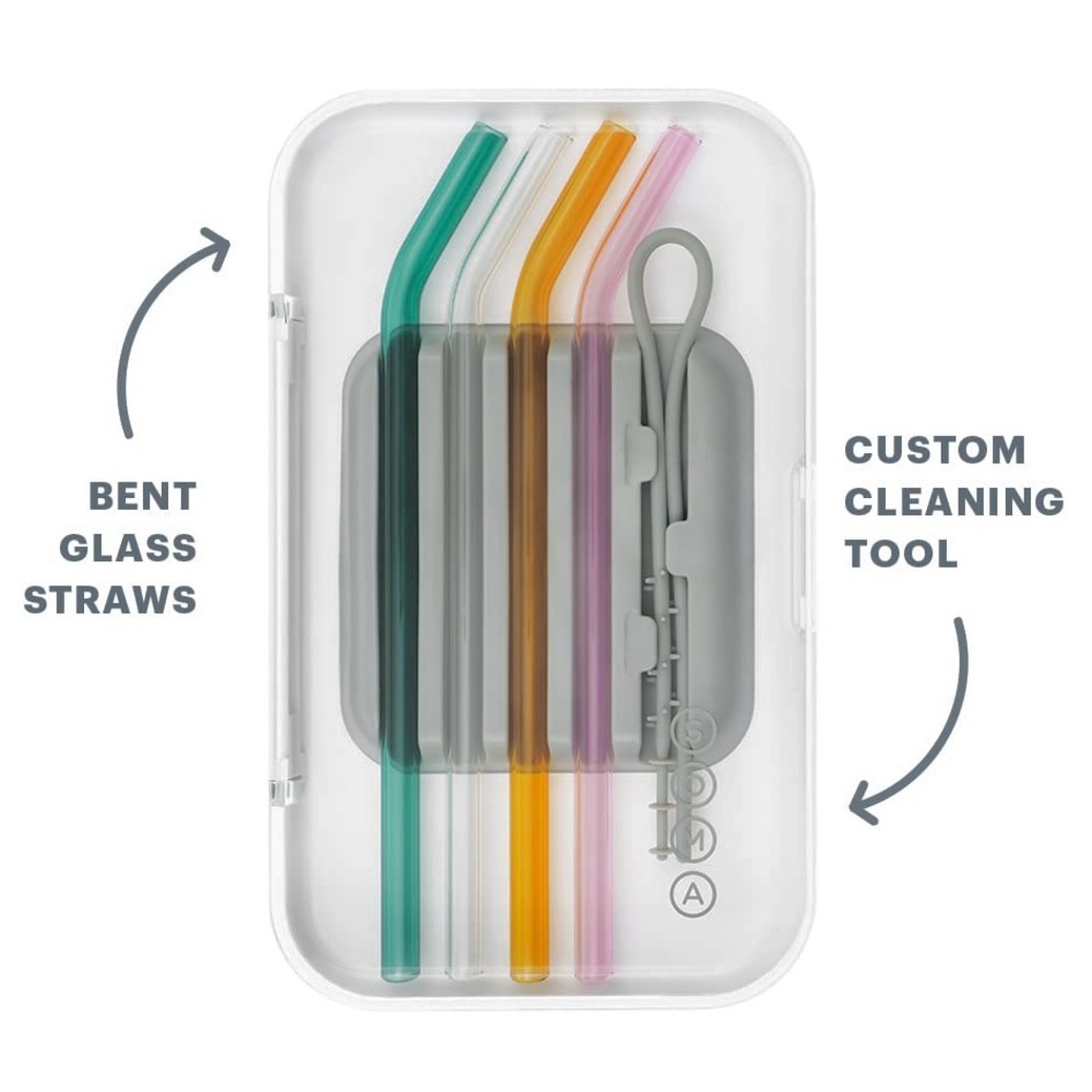 SOMA Reusable Glass Straw Set of 4 with Storage Case and Cleaning Tool NEW